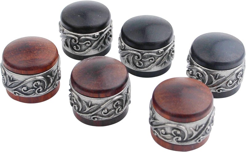 guyker 3Pcs Red Sandalwood Potentiometer Control Knobs Dia. 6mm (0.24") Shaft Pots - Long Grass Flower Around Dome Speed Tone Volume Knob Guitar Bass - Antique Silver - Image 4